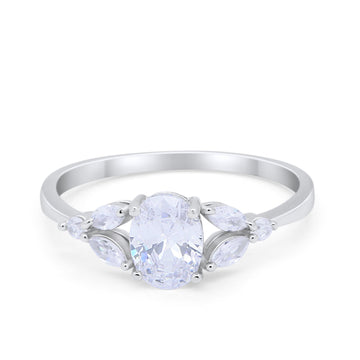 Oval Art Deco Engagement Ring Marquise Simulated CZ 925 Sterling Silver